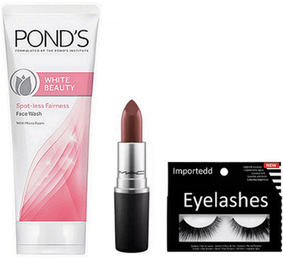 

Importedd Eyelashes, Retro Matte Lipstick Rouge A Cyber, White Beauty Spot-Less Fairness Face Wash(Set of 3)