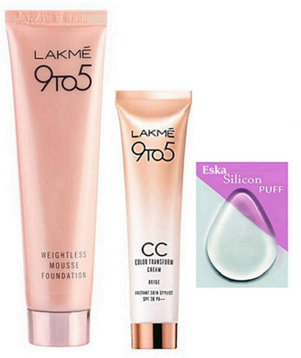 

Eska Silicon Puff,9to5 Mousse Foundation 29g. With CC cream Color Transform(Set of 3)