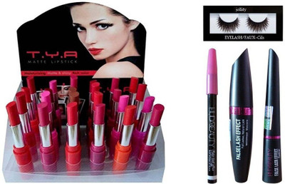 

jollity Eyelash And 3 in 1 And matte Lipstick Of 24 Colors(Set of 5)