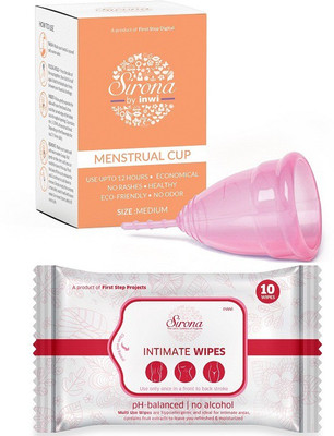 

SIRONA Reusable Menstrual Cup - Medium free Intimate Wipes for your Period Care - 10 Wipes(Set of 2)
