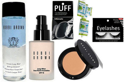 

Ultimate Silicon Puff & Eyelashes, Bobbi Brown Corrector Concealer And Long Wear Even Finish Foundation 15 SPF And Makeup Remover & Magic Napkin Pack Of 3(Set of 8)