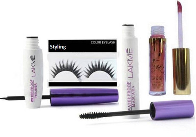

Styling Eyelashes & waterproof eyeliner, Mascara & Matte Liquid Lip gloss(Set of 4)