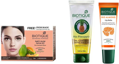 

BIOTIQUE BIO Party Glow Facial Kit, Bio Pineapple Oil Control Foaming Face Wash, lip balm(Set of 1)