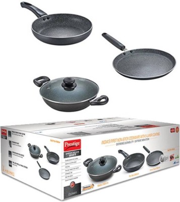 Prestige Omega Deluxe Granite Non-stick Surface 3 Pcs Induction Bottom Cookware Set(Hard Anodised, 3 - Piece)