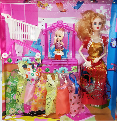 

TALKING GANESHA Beautiful 29 CMS Fashion Doll With Baby Doll & Accessories Doll Set For Girls - Model 1(Multicolor)