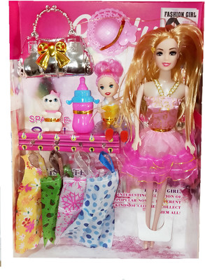 

TALKING GANESHA Beautiful 30 CMS Fashion Doll With Baby, Kitten & Accessories Doll Set For Girls - Model 2(Multicolor)