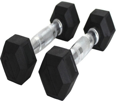

StepInnStore Hexagonal Rubber 10kg (5kg Each) Fixed Weight Dumbbell(10 kg), Black;silver