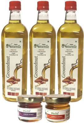 

Farm Naturelle Organic Virgin Cold Pressed Groundnut Oil, 915ml (Pack of 3) with Raw Honey, ( 40g x 2) Combo(2745)