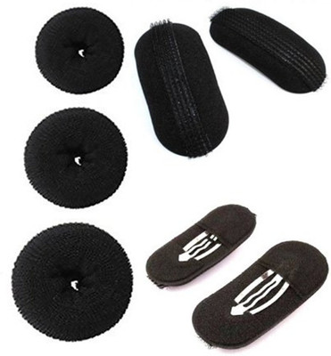 

KashQueen Pack Of 3 Hair Donuts All 3 Different Sizes With 2 Pcs Black Sponge Hair Clips Hair Accessory Set(Black)
