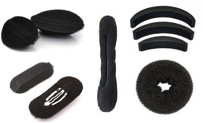 

KashQueen Puff Bumpits 7 Pieces with 2 Different Donut Buns Combo Hair Accessory Set(Black)
