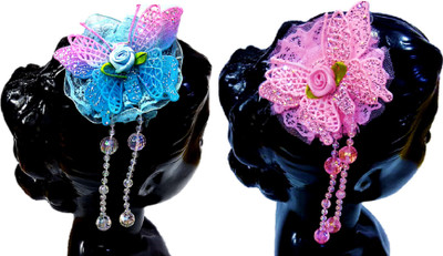 

Proplady Partywear (Set of 2) Stylish Shimmery Butterfly Hair Clips/Brooches with Dangling Crystals for Girls & Women|Wedding Hair|Latest Hair Clip, Bun Clip, Back Pin, Hair Pin, Banana Clip, Hair Accessory Set(Pink, Blue)