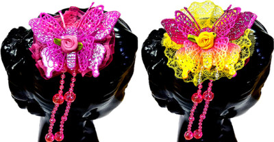 

Proplady Partywear (Set of 2) Stylish Shimmery Butterfly Hair Clips/Brooches with Dangling Crystals for Girls & Women|Wedding Hair|Latest Hair Clip, Bun Clip, Back Pin, Hair Pin, Banana Clip, Hair Accessory Set(Pink, Yellow)