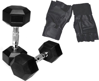 

StepInnStore ''HI-QUALITY COMBO'' 6*KG (3*KG EACH) HEXAGONAL DUMBBELLS WITH LEATHER GYM GLOVES Gym & Fitness Kit