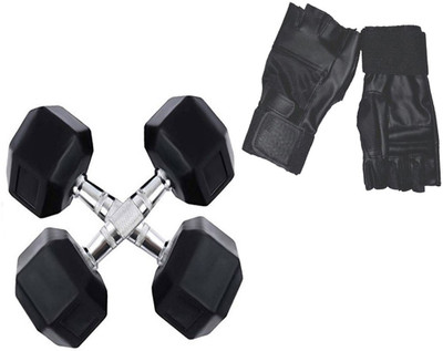

StepInnStore ''BEST QUALITY '' 8*KG (4*KG EACH) HEXAGONAL DUMBBELLS WITH LEATHER GYM GLOVES Gym & Fitness Kit