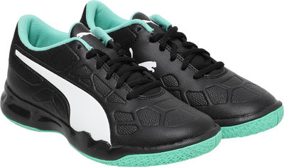 

Puma Boys & Girls Lace Badminton Shoes(Black, Black- white-biscay green