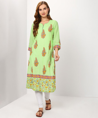 biba-women-printed-straight-kurtalight-green
