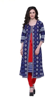 DIVENA Women Printed A-line Kurta(Red, White, Blue)