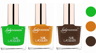 

Lady Fashion Extra Shine Extra Long Stay Chip Resistant Nail Polish (Set Of 3) Light Green,Golden,Mettalic Brown(Pack of 3)