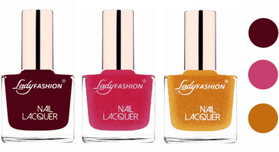 

Lady Fashion Glossy & Long Stay Nail Polish combo Maroon,Abricoat Rose,Golden(Pack of 3)