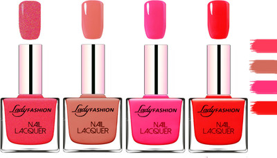 

Lady Fashion Extra Shine Extra Long Stay Chip Resistant Nail Polish Bright Pink,Nude,Pink,Bright Red(Pack of 4)