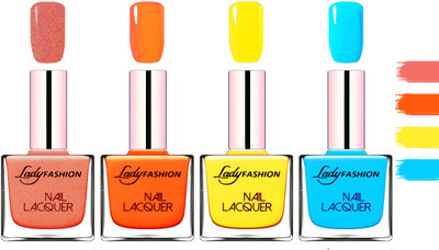 

Lady Fashion Extra Shine Extra Long Stay Chip Resistant Nail Polish Orange Silk,Juice Orange,Yellow,Sky Blue(Pack of 4)