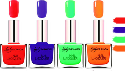 

Lady Fashion Extra Shine Extra Long Stay Chip Resistant Nail Polish Bright Red,Blue,Light Green,Juicy Orange(Pack of 4)