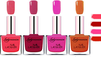 

Lady Fashion Extra Shine Extra Long Stay Chip Resistant Nail Polish Bright Pink,Red,Maroon,Mettalic Pink(Pack of 4)