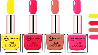 

Lady fashion Extra Shine Extra Long Stay Chip Resistant Nail Polish Yellow,Sweet Red,Nude,Pink(Pack of 4)