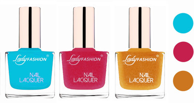 

Lady Fashion Extra Shine Extra Long Stay Chip Resistant Nail Polish (Set Of 3) Sky Blue,Abricoat Rose,Golden(Pack of 3)