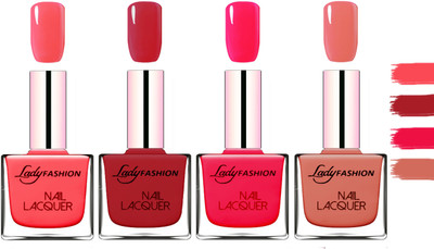

Lady Fashion Extra Shine Extra Long Stay Chip Resistant Nail Polish Baby Pink,Dark Red,Sweet Red,Nude(Pack of 4)