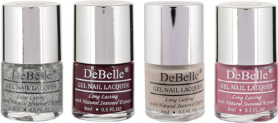 

DeBelle Gel Nail Lacquer 8ml Each Combo kit of 4 Shimmer Top Coat,Copper Glaze,Glamorous Garnet ,Natural Blush , Laura Aura(Pack of 4)