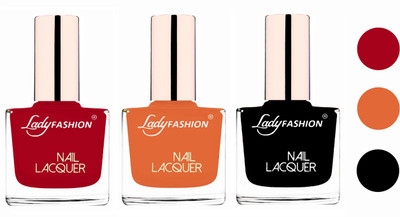 

Lady Fashion Glossy & Long Stay Nail Polish combo Dark Red,Nude,Black(Pack of 3)