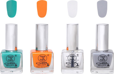 

Lips & Tips Premium Collection Nail polish - Combo set of 4 Exclusive Nail Enamels - Teal, Turmeric, Base Coat, Ash Grey ( Pack of 4 ) Multi(Pack of 4)