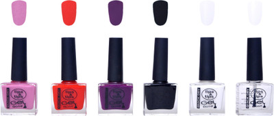 

Lips & Tips Premium Collection Nail Polish - Combo Set of 6 Exclusive Nail enamels - Lilac Nude, Smokin' Red, Deep Purple, Black, White, Base Coat Multi(Pack of 6)