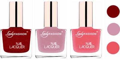 

Lady Fashion Glossy & Long Stay Nail Polish combo Red,Silky Purple,Silky Pink(Pack of 3)