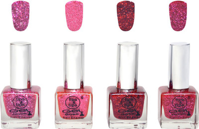 

Lips & Tips Premium Collection Nail polish - Combo set of 4 Exclusive Nail Enamels - Pink Sparkle, Strawberry Crush, Sparkling Red, Pink Glitz ( Pack of 4 ) Multi(Pack of 4)