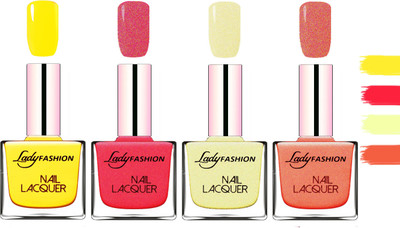 

Lady fashion Extra Shine Extra Long Stay Chip Resistant Nail Polish Yellow,Bright Pink,Mettalic Gold,Orange Silk(Pack of 4)