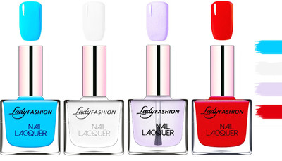 

Lady fashion Extra Shine Extra Long Stay Chip Resistant Nail Polish Sky Blue,White,Top Coat,Red(Pack of 4)