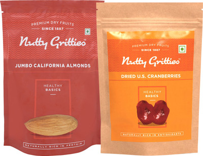 

Nutty Gritties Jumbo California Almonds and Dried US Cranberries Combo(223 GMS each) Almonds, Cranberries(446 g, Pouch)