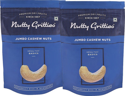 Nutty Gritties Jumbo Cashew Nuts - Pack of 2(223 GMS each) Cashews(446 g, Pouch)