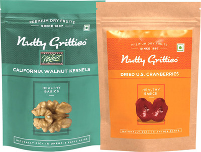 

Nutty Gritties Jumbo California Walnut Kernals and Dried US Cranberries Combo(223 GMS each) Walnuts, Cranberries(446 g, Pouch)