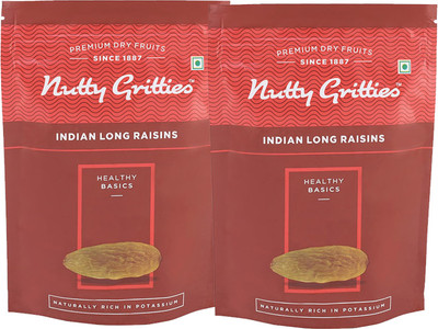 

Nutty Gritties Indian Long Raisins - Pack of 2(223 GMS each) Raisins(446 g, Pouch)