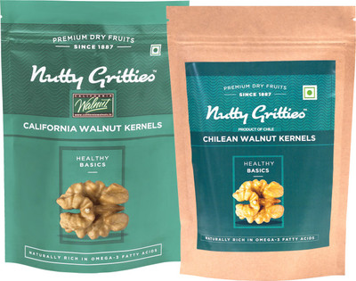 

Nutty Gritties Jumbo California Walnut Kernals and Chilean Walnuts Kernels Combo(223 GMS each) Walnuts(446 g, Pouch)