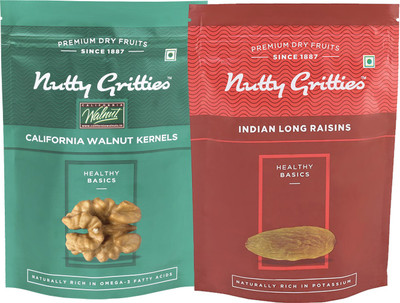 

Nutty Gritties Jumbo California Walnut Kernals and Raisins Combo(223 GMS each) Walnuts, Raisins(446 g, Pouch)