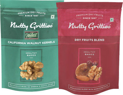 

Nutty Gritties Jumbo California Walnut Kernals and Dry Fruits Blend Combo(223 GMS each) Walnuts, Assorted Fruits & Nuts(446 g, Pouch)