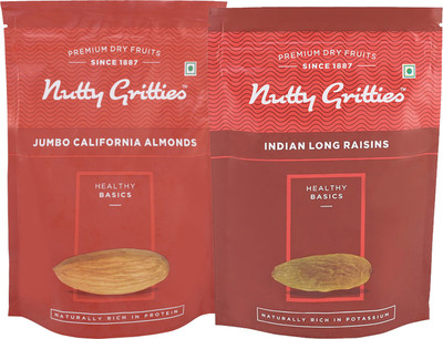

Nutty Gritties Jumbo California Almonds and Raisins Combo(223 GMS each) Almonds, Raisins(446 g, Pouch)