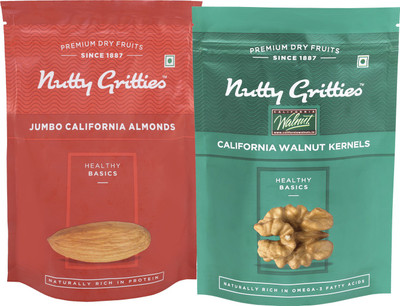 

Nutty Gritties Jumbo Californian Almonds and Walnut Kernals Combo(223 GMS each) Almonds, Walnuts(446 g, Pouch)