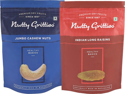 

Nutty Gritties Jumbo Cashew Nuts and Raisins Combo(223 GMS each) Cashews, Raisins(446 g, Pouch)