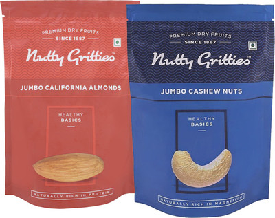 

Nutty Gritties Jumbo California Almonds and Cashews Nuts Combo(223 GMS each) Almonds, Cashews(446 g, Pouch)