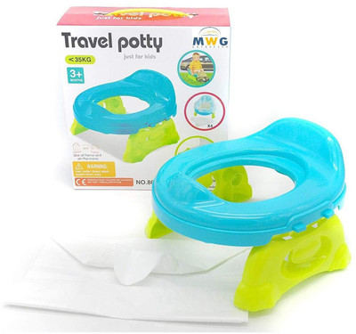 

MWG Exports Co Baby Care Foldable Travel Potty Seat Trainer Kit for Kids Toilet Training Cover for Girls and Boys with 4 Plastic Bags Potty Seat(Multicolor)